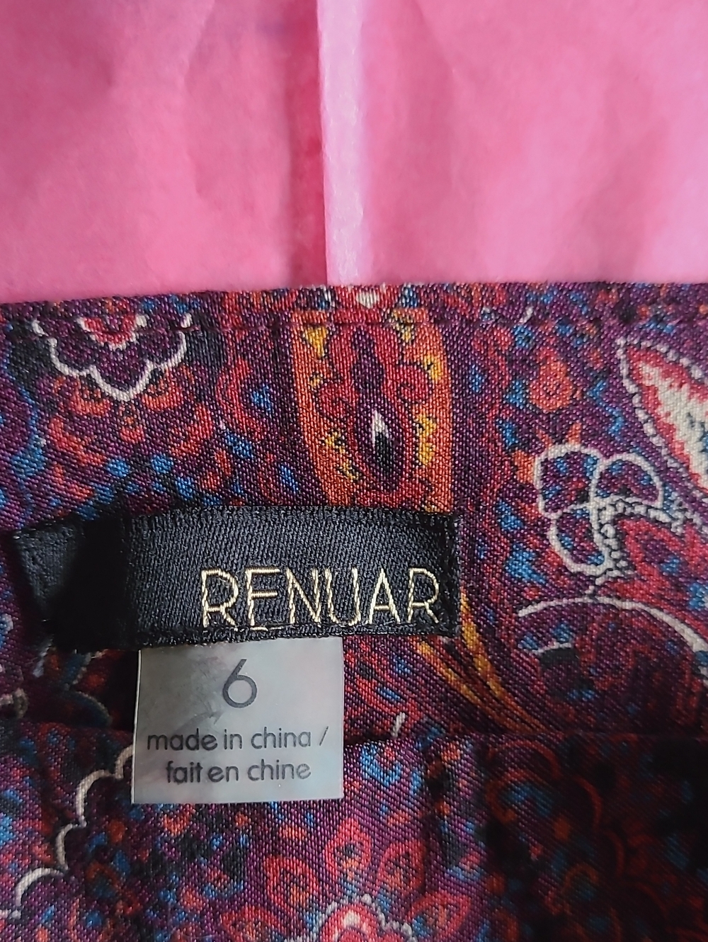 Renuar Multicolor Paisley Straight Leg Pants - Pink/Red/Blue Accents. Size 6.
